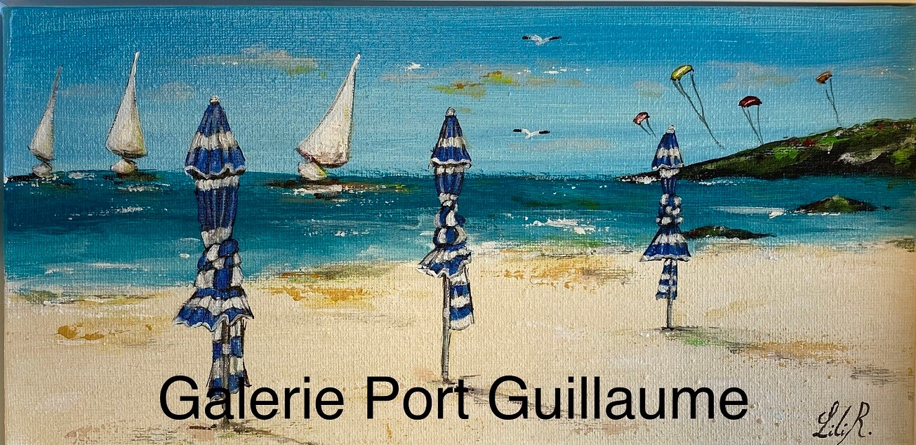Tableau parasols de Cabourg Kite surfeur contemporain marine galerie d'art Normandie Calvados